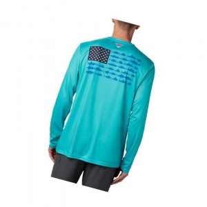 Bluza Columbia Terminal Tackle PFG Fish Flag Long Sleeve Męskie Głęboka Turkusowe | 29ETMCKSZ