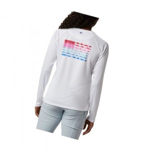 Bluza Columbia Tidal PFG Fish Flag Long Sleeve Damskie Białe Czerwone | 42OVRXWGI