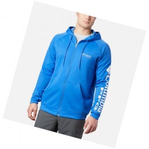 Bluza z Kapturem Columbia PFG Terminal Tackle Fleece Full Zip Męskie Niebieskie Białe | 47NUZFWIE