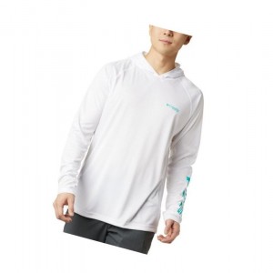 Bluza z Kapturem Columbia PFG Terminal Tackle Męskie Białe Głęboka Turkusowe | 09VRSWQBA